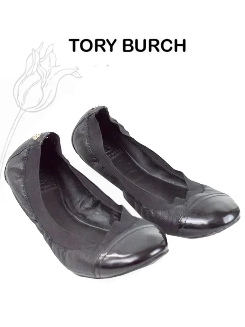 Tory Burch Black Patent Toe Ballet Flats